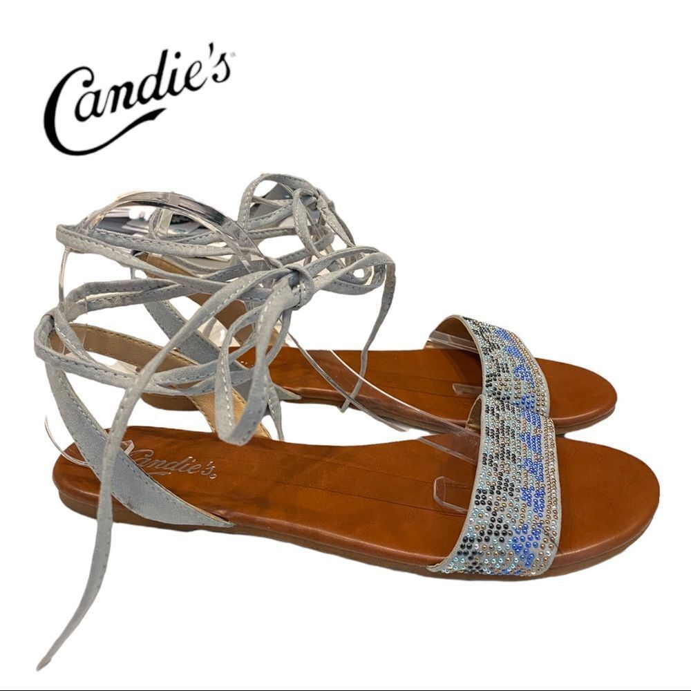 Candie's Women's Colorful Studded Ankle Tie Wrap Sandals 9.5